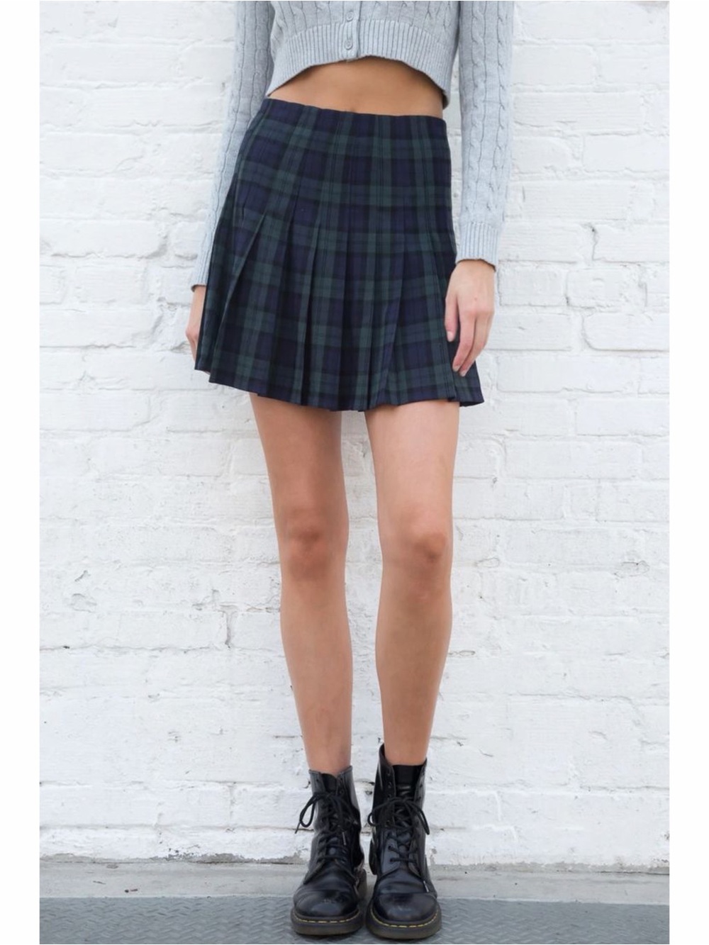 Brandy Melville Plaid Tartan Blue Green Pleated Mini Skirt